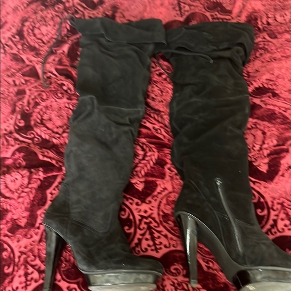 Steve Madden Black Suede Knee High Over The Knee Platform Boots 9 - Picture 1 of 12